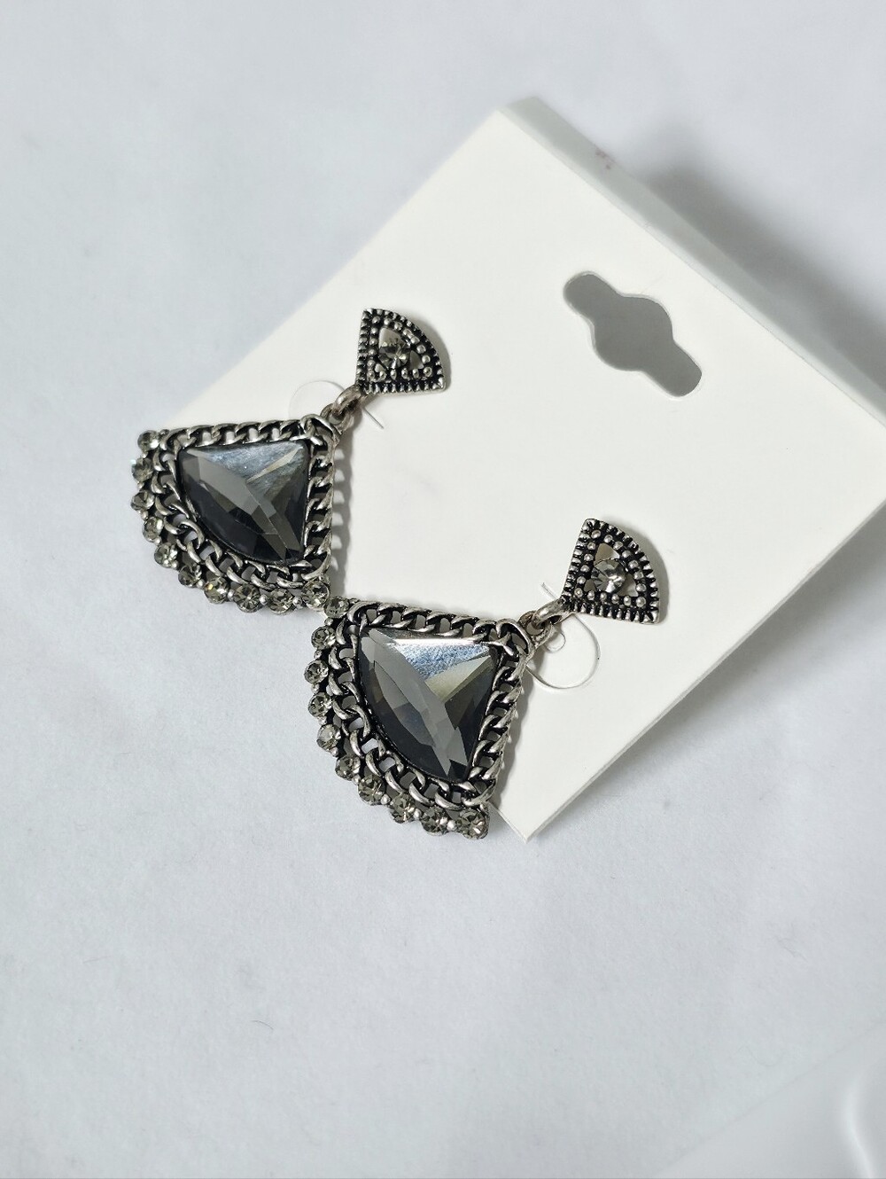 Gunmetal Crystal Statement Earrings | Geometric Drop Earrings | Vintage Glam